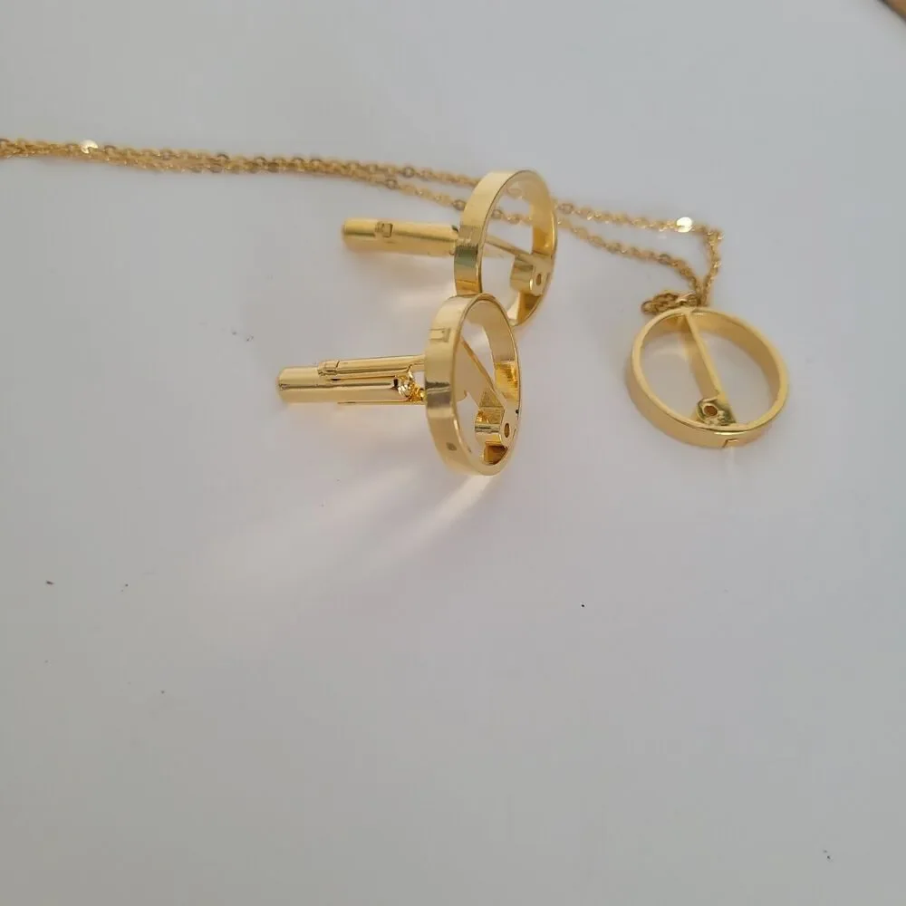 Dunhill Cufflinks Tie Chain Set Gold Tone Logo Round Logo Vintage